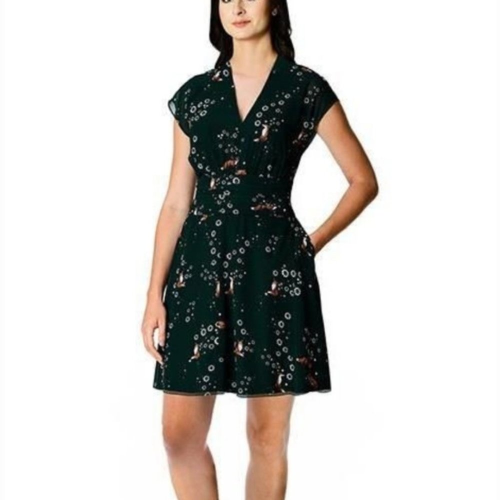 NWOT eSHAKTI Wayward Fancies floral fox print SLEEVLESS dress